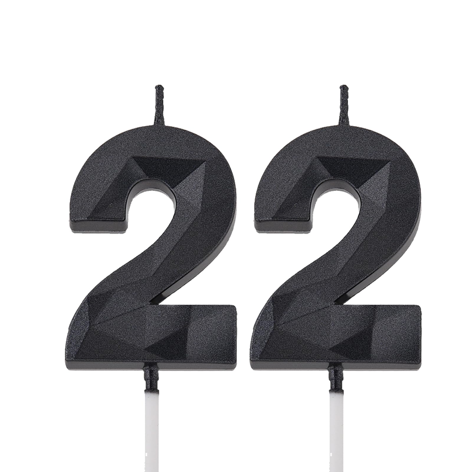 2 inch Black 22 Birthday Candles, 3D Diamond Number 22nd Cake Topper for Boys Girls Birthday Party Decorations Theme Party