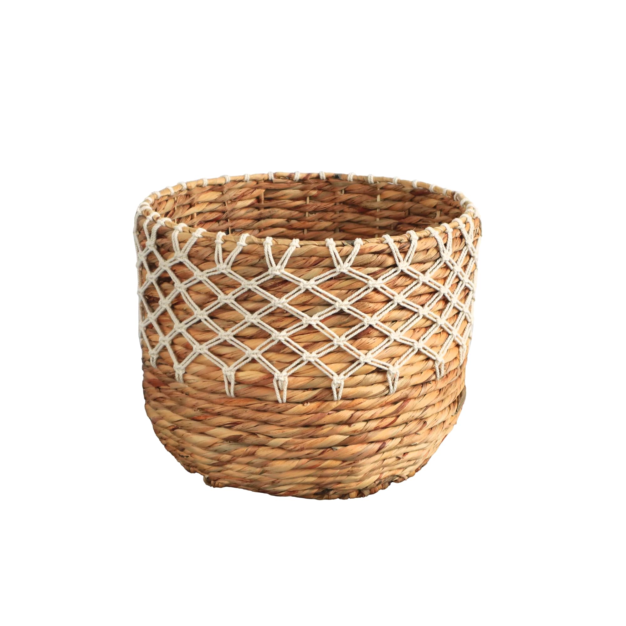 Eden Grace Handwoven Wicker Baskets, Twisted Weave with Macrame Accent - Round, Artisan Craftsmanship for Stylish Organization 1-Large