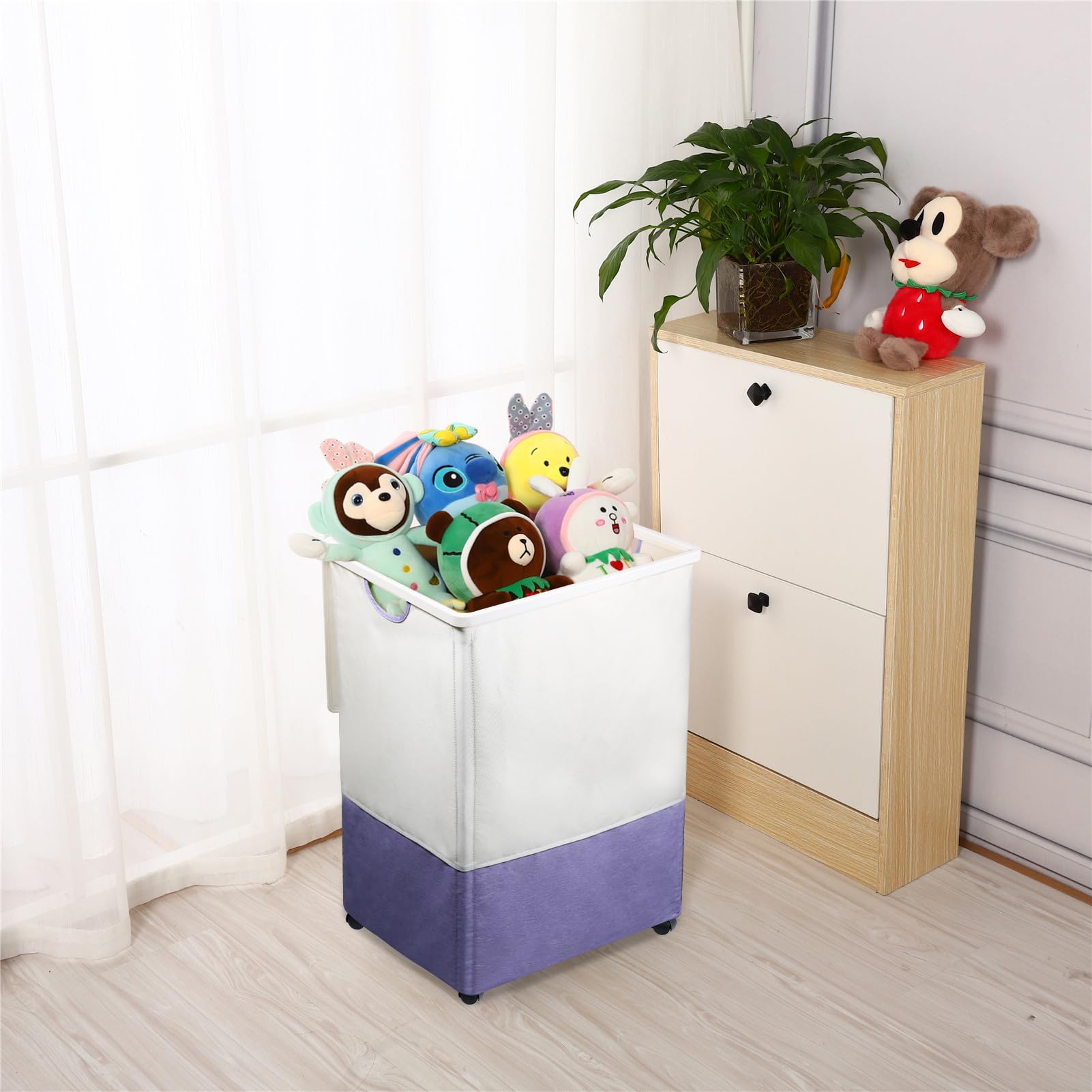 Laundry Basket with Wheels- guofa 105L Large Laundry Hamper with Lid, Upgraded Freestanding Dirty Clothes Hampers with Removable Laundry Bags for Home Storage