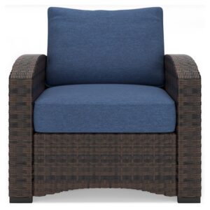 Signature Design by Ashley Windglow Outdoor Lounge Chair with Cushion, 34" W x 31" D x 37" H, Blue & Dark Brown