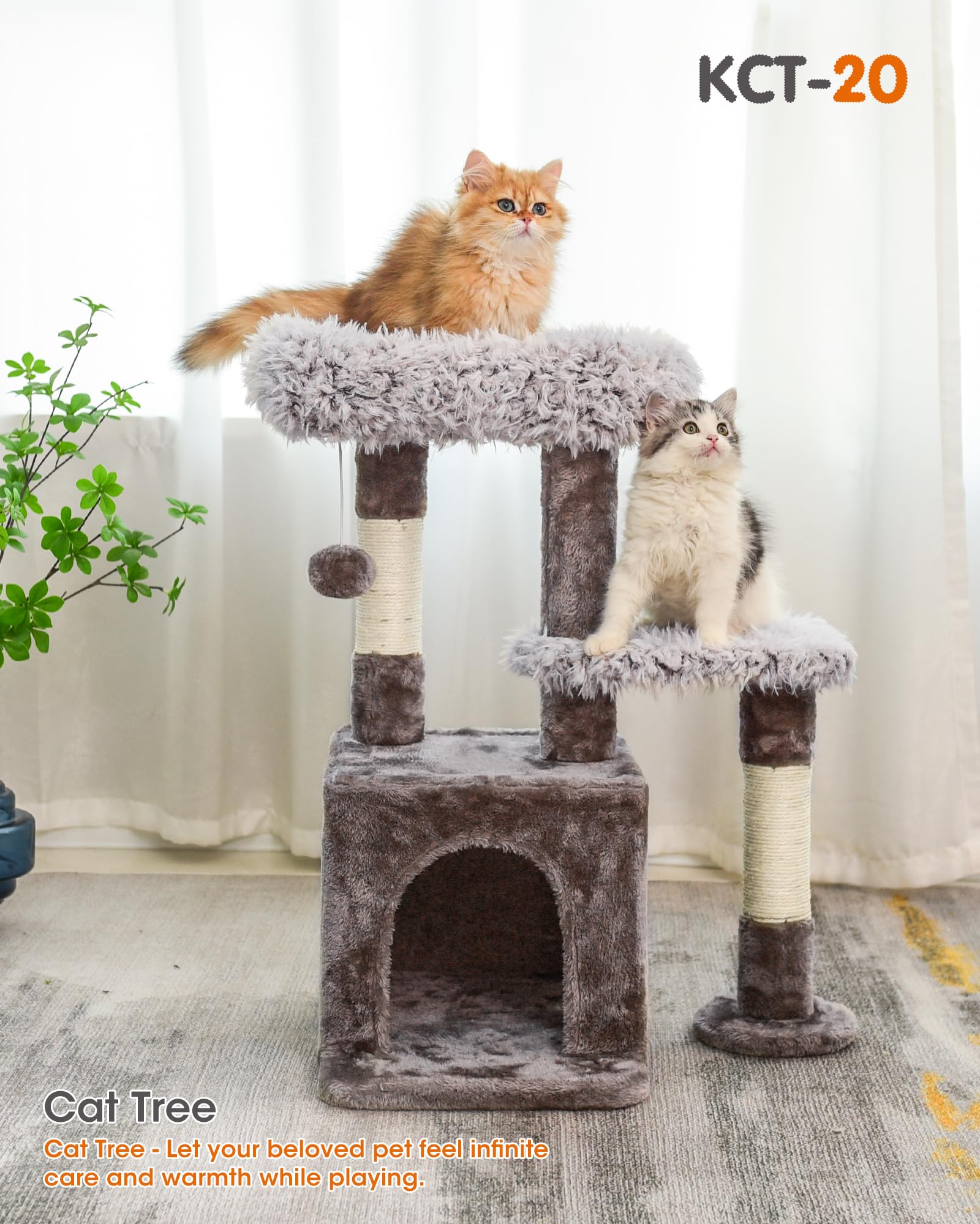 Cat Tree-Cat Tower Multi-Level Interactive 26.8 Inch Small Cat Tree Tower with Scratching Post for Climbing, Resting, and Claw Sharpening Sturdy Cat Furniture-White & Gray