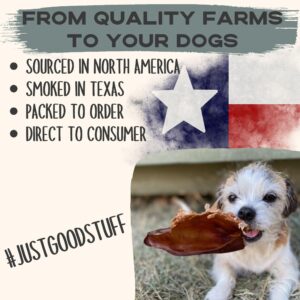 JACK'S PREMIUM Natural Pig Ears for Dogs - Large Ears - Made in The USA Wood Smoked, Preservative Free Dog Chew - Ideal for Small, Medium, and Large Dogs (18, Whole Pig Ear)