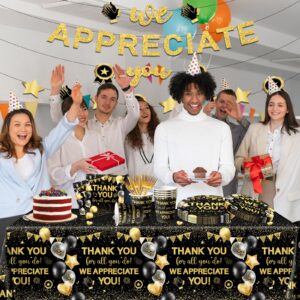 Appreciation Decorations,Black and Gold Thank You Plates And Napkins 142pcs Thank You For All You Do Party Plates Napkin Cups Tablecloth For We Appreciate You Party Supplies