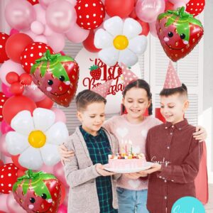 Soonlyn Berry First Birthday Decor 12Ft Strawberry Balloon Arch Kit with Strawberry Balloons Garland Foil First Daisy Dalloons for First Birthday Sweet Baby Shower