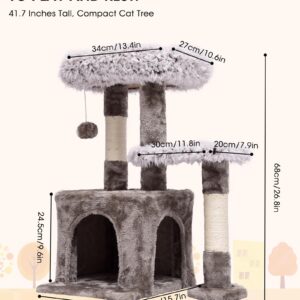 Cat Tree-Cat Tower Multi-Level Interactive 26.8 Inch Small Cat Tree Tower with Scratching Post for Climbing, Resting, and Claw Sharpening Sturdy Cat Furniture-White & Gray