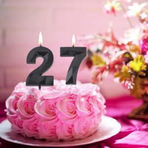 2 inch Black 27 Birthday Candles, 3D Diamond Number 27th Cake Topper for Boys Girls Birthday Party Decorations Theme Party