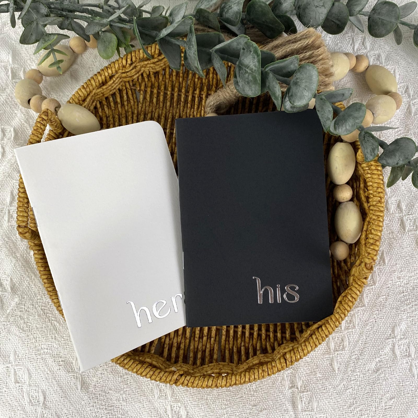 HANVOWS Vow Books His and Hers,Wedding Vow Books with Silver Foil Lettering,5.9"x3.9" Black and White Book Bride and Groom Booklet Notebook for Wedding Ceremony Wedding Essentials Gift