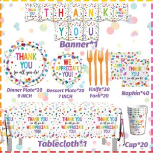 Thank You Party Plates and Napkin Decoration We Appreciate You Tableware Tablecloth Cups Banner Thank You for All You Do Employee Staff Appreciation Teacher Doctor Graduation Appreciation Party Decor