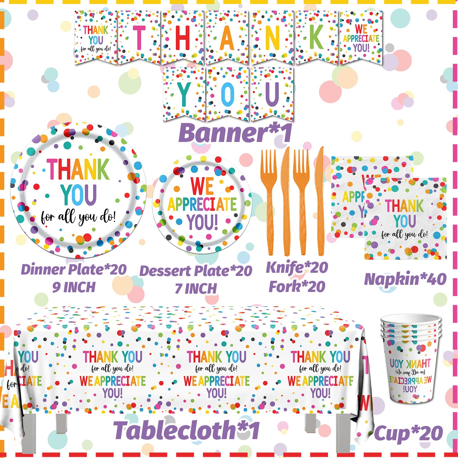 Thank You Party Plates and Napkin Decoration We Appreciate You Tableware Tablecloth Cups Banner Thank You for All You Do Employee Staff Appreciation Teacher Doctor Graduation Appreciation Party Decor