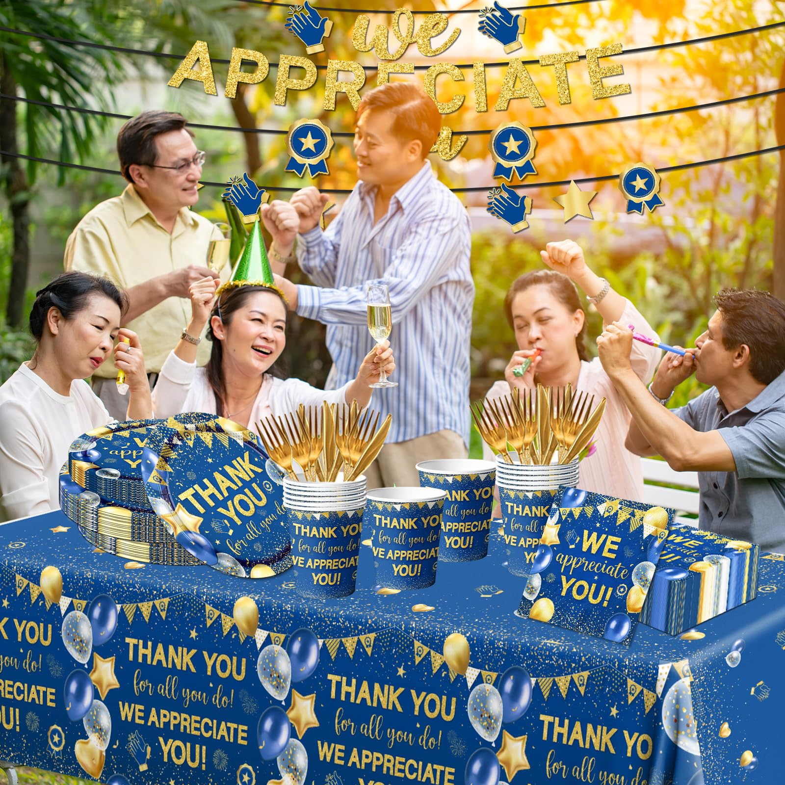 We Appreciate You Decorations Tableware set, 142Pcs Thank You for All You Do Decorations includes Thank You Plates Thank You Napkins Tablecloth for Employee Volunteer Appreciation Decorations