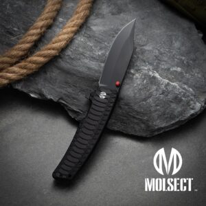 MOLSECT Jungle Pocket Folding Knife, Liner Lock EDC Knives 4.3" 14C28N Blade G10 Handle, Everyday Carry Knife with Clip for Outdoor Indoor Hiking Camping Fishing Hunting Work Men Women Gift