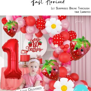 Soonlyn Berry First Birthday Decor 12Ft Strawberry Balloon Arch Kit with Strawberry Balloons Garland Foil First Daisy Dalloons for First Birthday Sweet Baby Shower