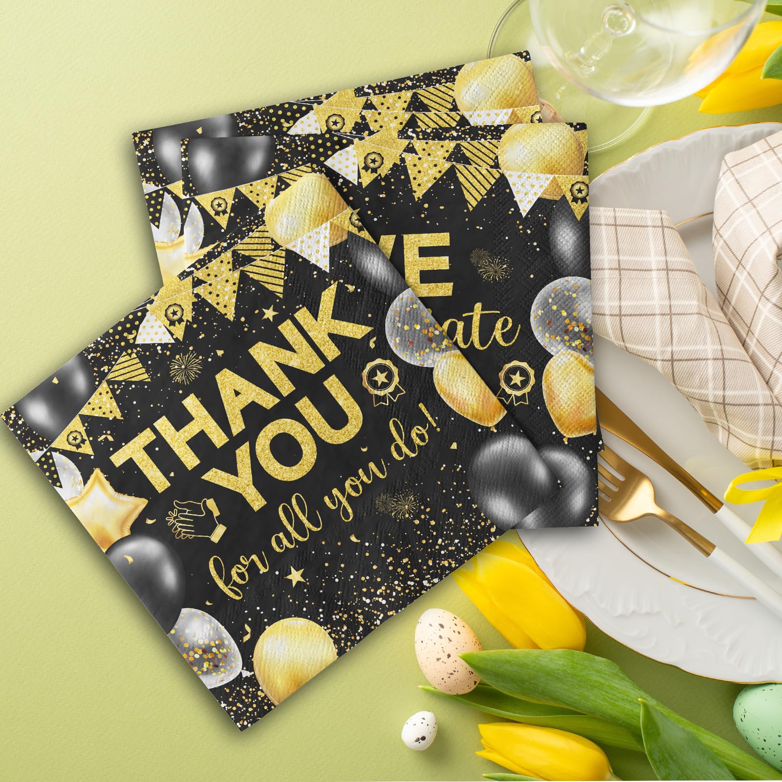 We Appreciate You Napkins Decoration,Thank You Party Decoration 40pcs Black Gold Thank You for All You Do Napkins for Appreciate Party Employee Teacher Doctor Decor