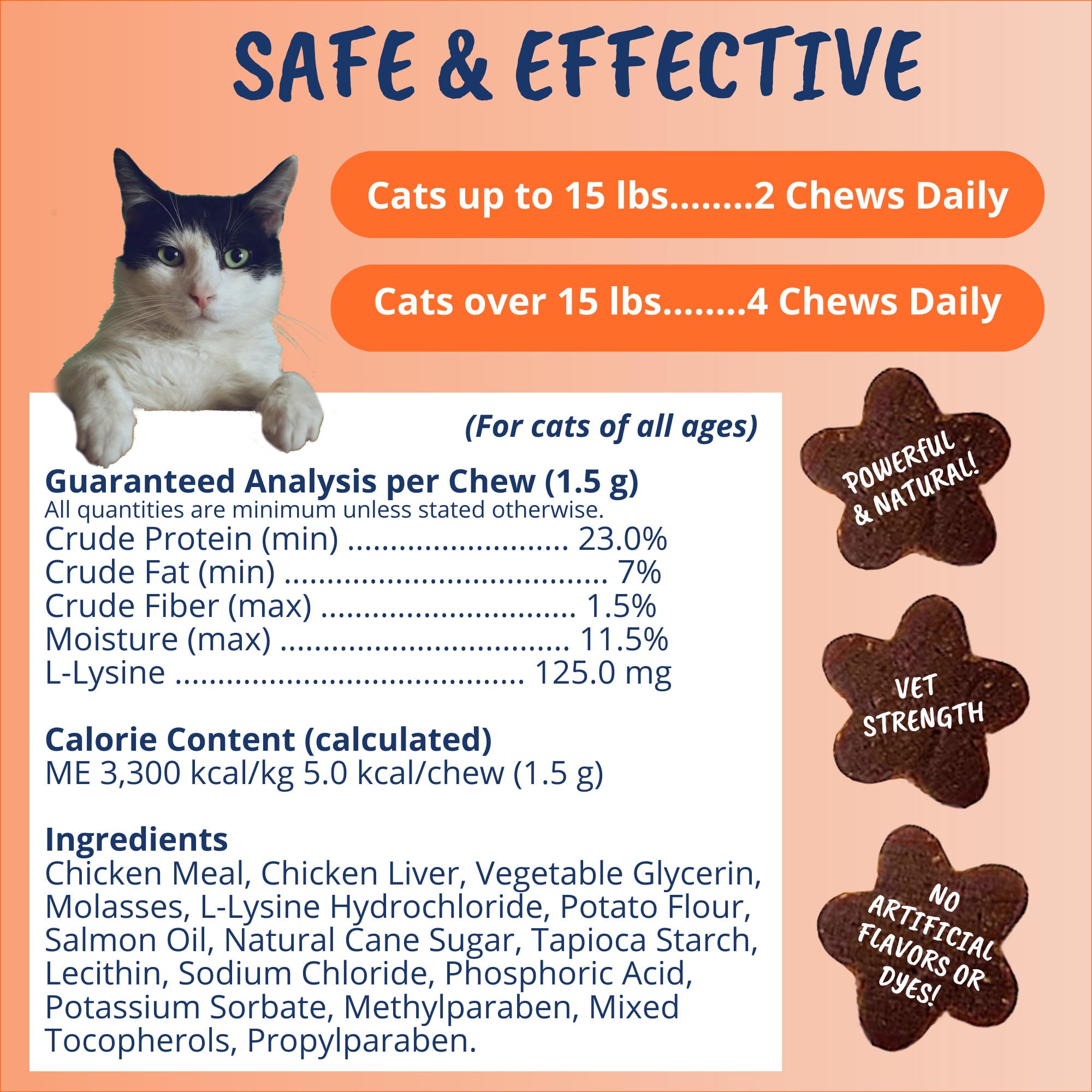 Under the Weather Pet Daily Cat L-Lysine | Boost Immune System Reduce Respiratory Symptoms | Maintain Normal Immune System Response | 60 Star Shaped Soft Chews