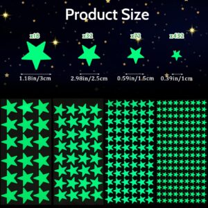 554pcs Glow in The Dark Stars Stickers for Ceiling Star Decals Stickers 3D Glowing in The Dark Room Wall Decor Ceiling Stars Stickers Decals for Bedding Room Star Decorations Stickers 4 Sizes Stars