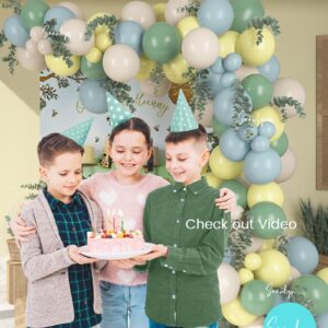 Soonlyn The Baby Shower Decorations, 13Ft Sage Green Balloon Arch Kit 12In Yellow Dusty Blue White Sand Balloons for Birthday Party Decorations