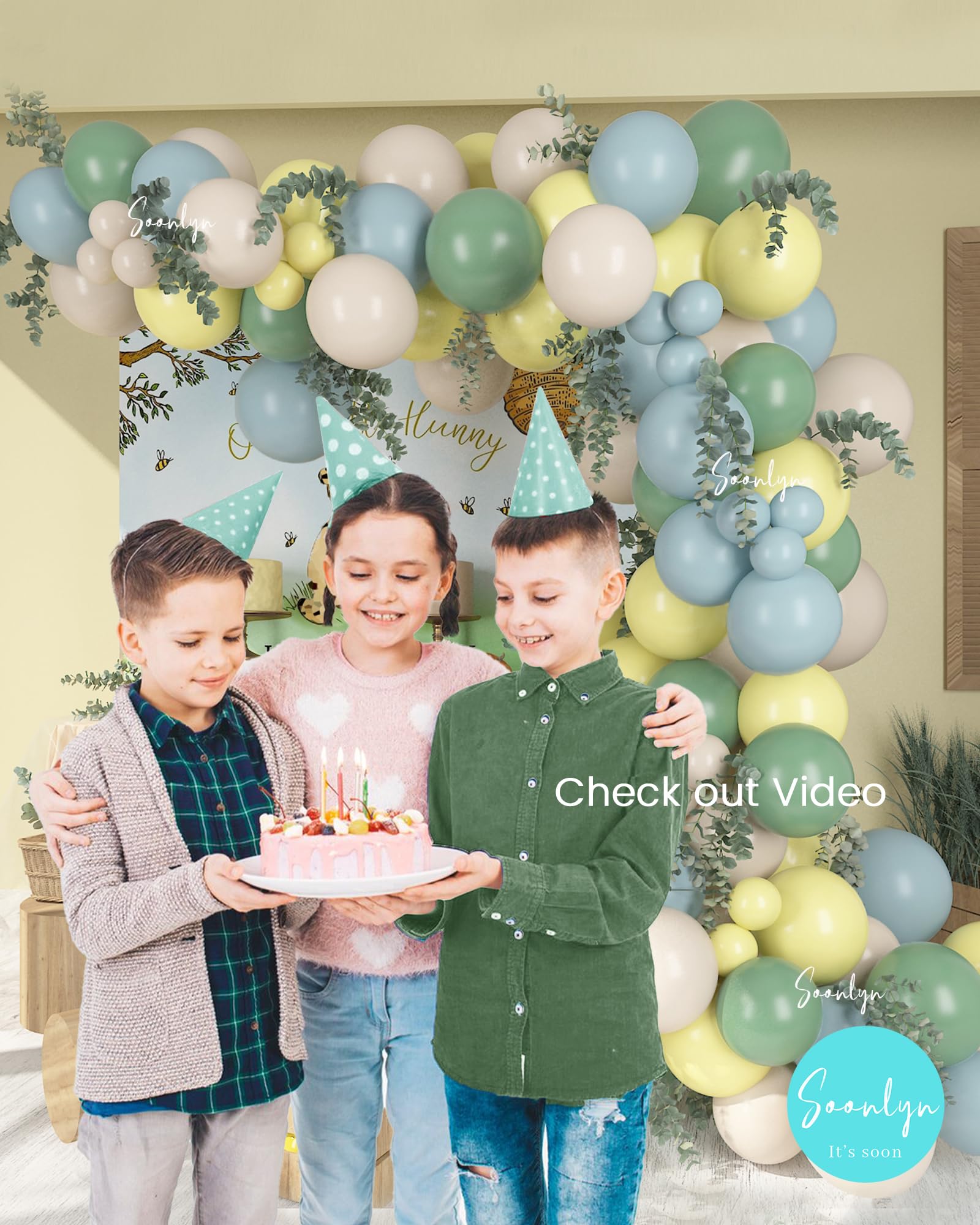 Soonlyn The Baby Shower Decorations, 13Ft Sage Green Balloon Arch Kit 12In Yellow Dusty Blue White Sand Balloons for Birthday Party Decorations