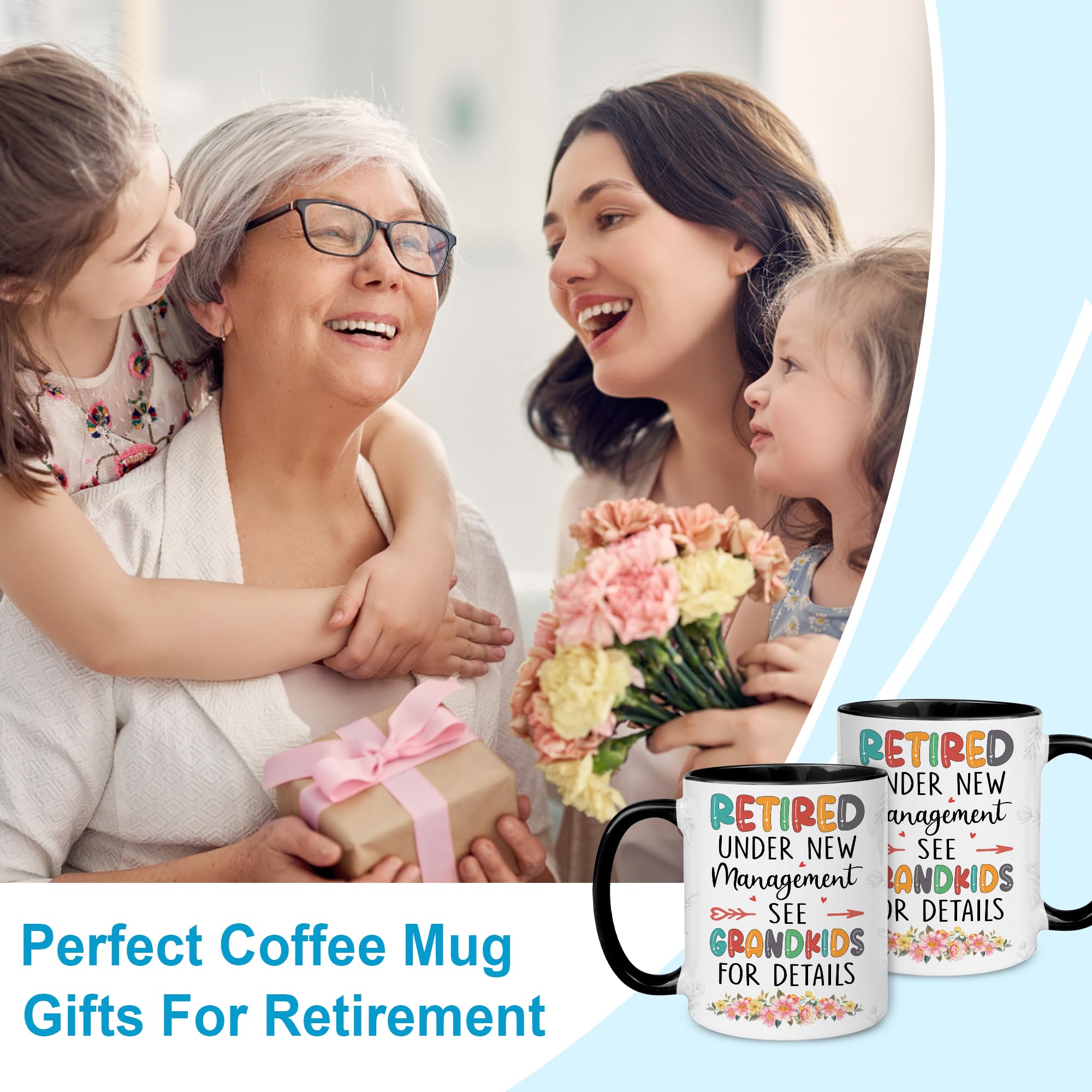 Hyturtle Funny Retirement Mug Gift For Grandma, Retired Under New Management See Grandkids For Details Coffee Mug 11oz, Retirement Gifts, Retired Gifts Mom Nana Women Grandma On Birthday Christmas