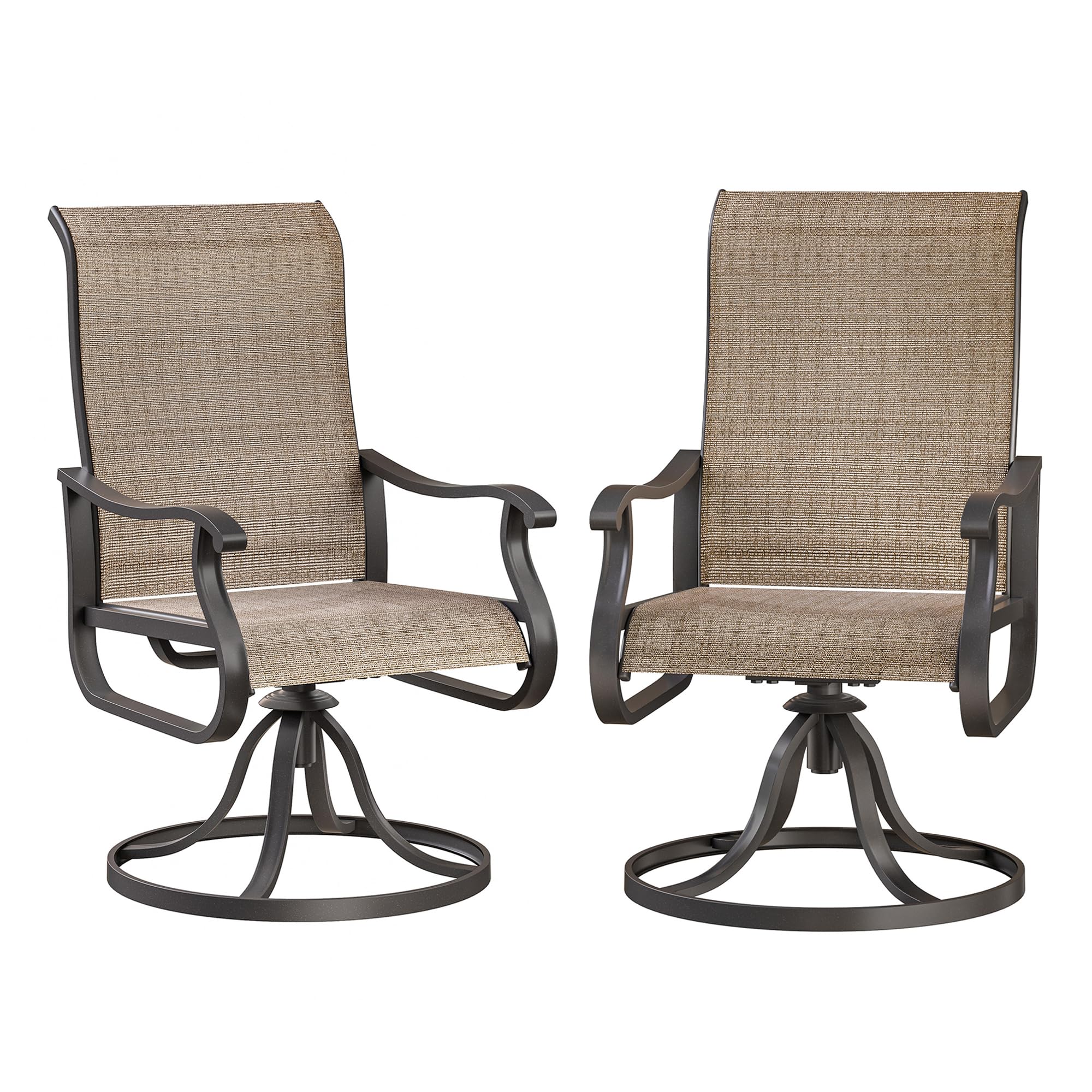 VONZOY Patio Swivel Chairs Set of 2, Outdoor Dining Chairs with High Back, All-Weather Swivel Rocker Chair for Lawn, Porch or Garden (Brown)