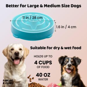 Pawsing N Claws slow feeder dog bowls - Anti-Choking & Non Slip Interactive Dog Feeding Bowls for Dry/Wet Food That Slow Down Eating - Maze Puzzle Design Bowl - Medium Regular (Turquoise)