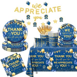 we appreciate you decorations tableware set, 142pcs thank you for all you do decorations includes thank you plates thank you napkins tablecloth for employee volunteer appreciation decorations