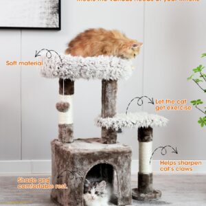 Cat Tree-Cat Tower Multi-Level Interactive 26.8 Inch Small Cat Tree Tower with Scratching Post for Climbing, Resting, and Claw Sharpening Sturdy Cat Furniture-White & Gray