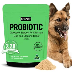 probiotic for dogs - grain-free digestive support powder for diarrhea, bloating & gas - promotes immune support & oral health - reduces paw licking, allergies & yeast infections - 2.7 oz - 45 scoops