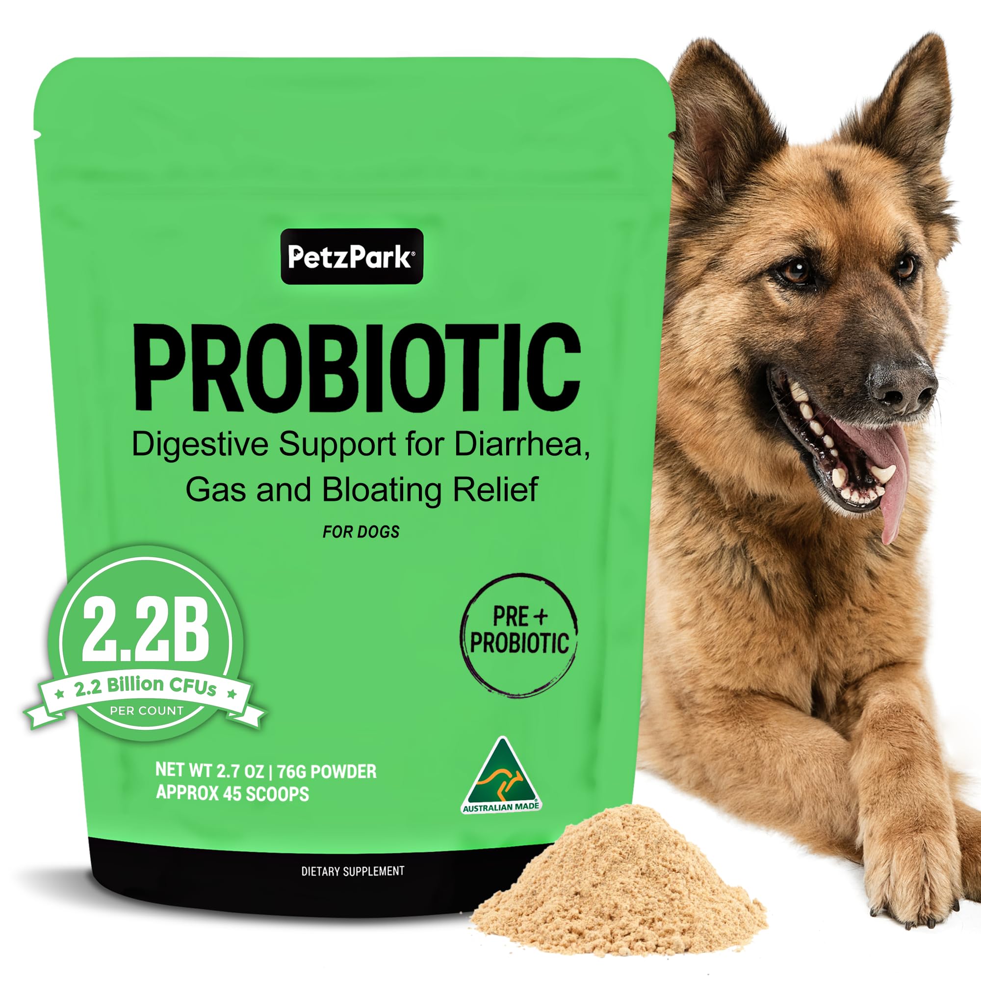 Probiotic for Dogs - Grain-Free Digestive Support Powder for Diarrhea, Bloating & Gas - Promotes Immune Support & Oral Health - Reduces Paw Licking, Allergies & Yeast Infections - 2.7 oz - 45 Scoops