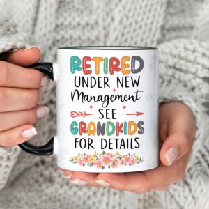 Hyturtle Funny Retirement Mug Gift For Grandma, Retired Under New Management See Grandkids For Details Coffee Mug 11oz, Retirement Gifts, Retired Gifts Mom Nana Women Grandma On Birthday Christmas