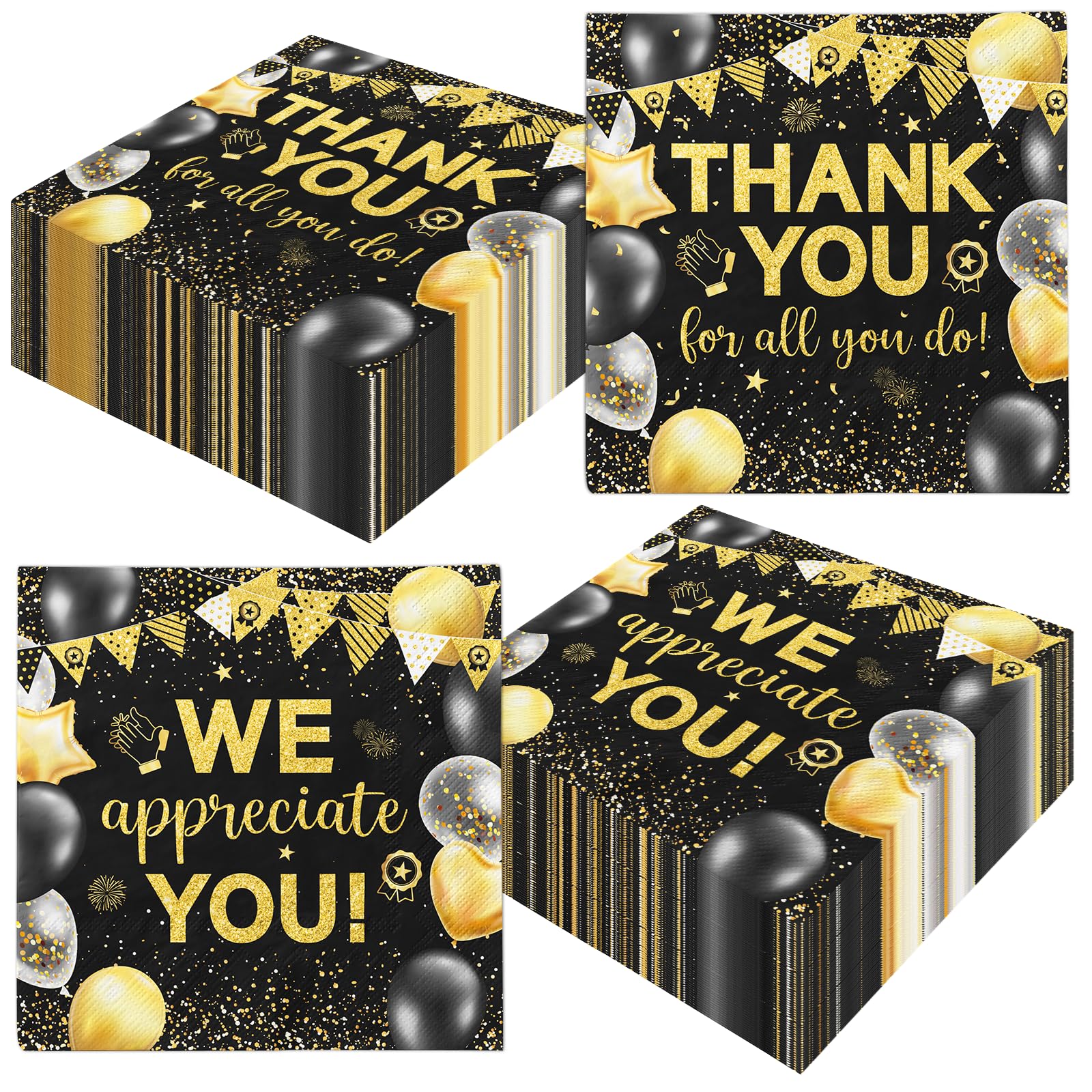 We Appreciate You Napkins Decoration,Thank You Party Decoration 40pcs Black Gold Thank You for All You Do Napkins for Appreciate Party Employee Teacher Doctor Decor