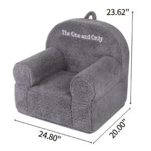 MOMCAYWEX Personalized Kids Chair, High Back Toddler Sherpa Chair, Customize with Name, Grey