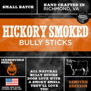 Premium Hickory Smoked 100% Natural 4 Inch Bully Sticks for Dogs - Odor Free with Smoky Aroma - No Additives, Free-Range Grass-Fed Beef, Grain-Free Rawhide-Free - Mini Bully Sticks, 10 Pack