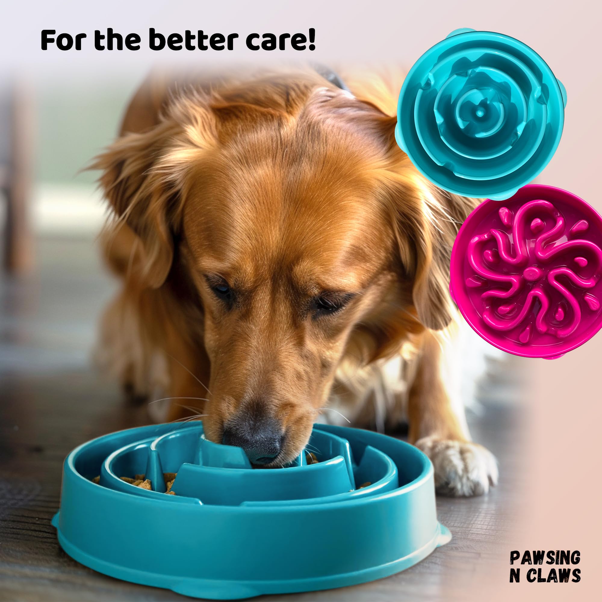 Pawsing N Claws slow feeder dog bowls - Anti-Choking & Non Slip Interactive Dog Feeding Bowls for Dry/Wet Food That Slow Down Eating - Maze Puzzle Design Bowl - Medium Regular (Turquoise)