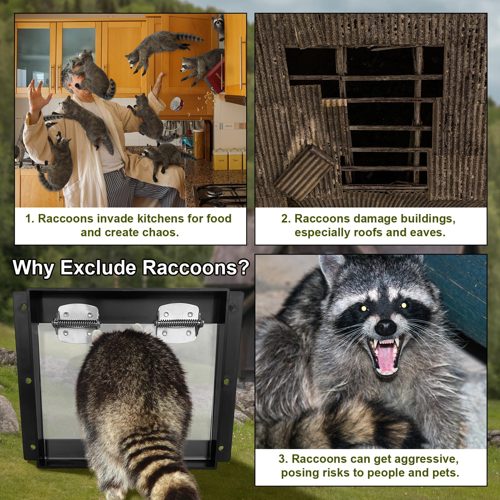 JINKEY Raccoon Excluder One Way Door, Safe Removal Raccoons Trap Contactless Exclusion Device for Attics,Under Decks & Chimneys Raccoon One Way Exclusion Door