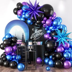 black purple blue balloon arch kit, metallic purple blue balloons garland kit with star balloons for kids video game party decoration baby shower engagement party supplies