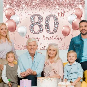 Trgowaul 80th Birthday Decorations Party Set for Women, Rose Gold 80 Birthday Banner and Tablecloth, 80 & Fabulous Sash and Tiara, 1PC Happy 80th Birthday Cake Topper, Pink Gold 80 Number Balloons