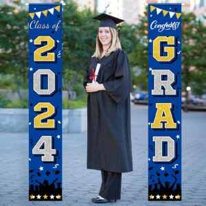 PlandRichW Graduation Banner Class of 2024, Large Blue & Gold Congrats Grad Porch Sign Doorway Welcome Graduation Decoration Celebration Supplies