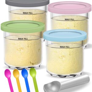 Creami Pints and Lids for Ninja - 4 pack Creamy Icecream Containers Cups Jars Tubs Canisters Set, Smoothie Pot Compatible with NC299AMZ & NC300s Series Creamer Ice Cream Maker Machine Accessories