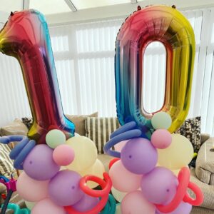 Rainbow Number 10 Balloons, 10th Birthday Balloon, 40inch Gradient 10 Balloon Numbers, Large Self Inflating Foil Balloon, 10th Birthday Decorations for Kids Birthday, 10 Anniversary Decorations