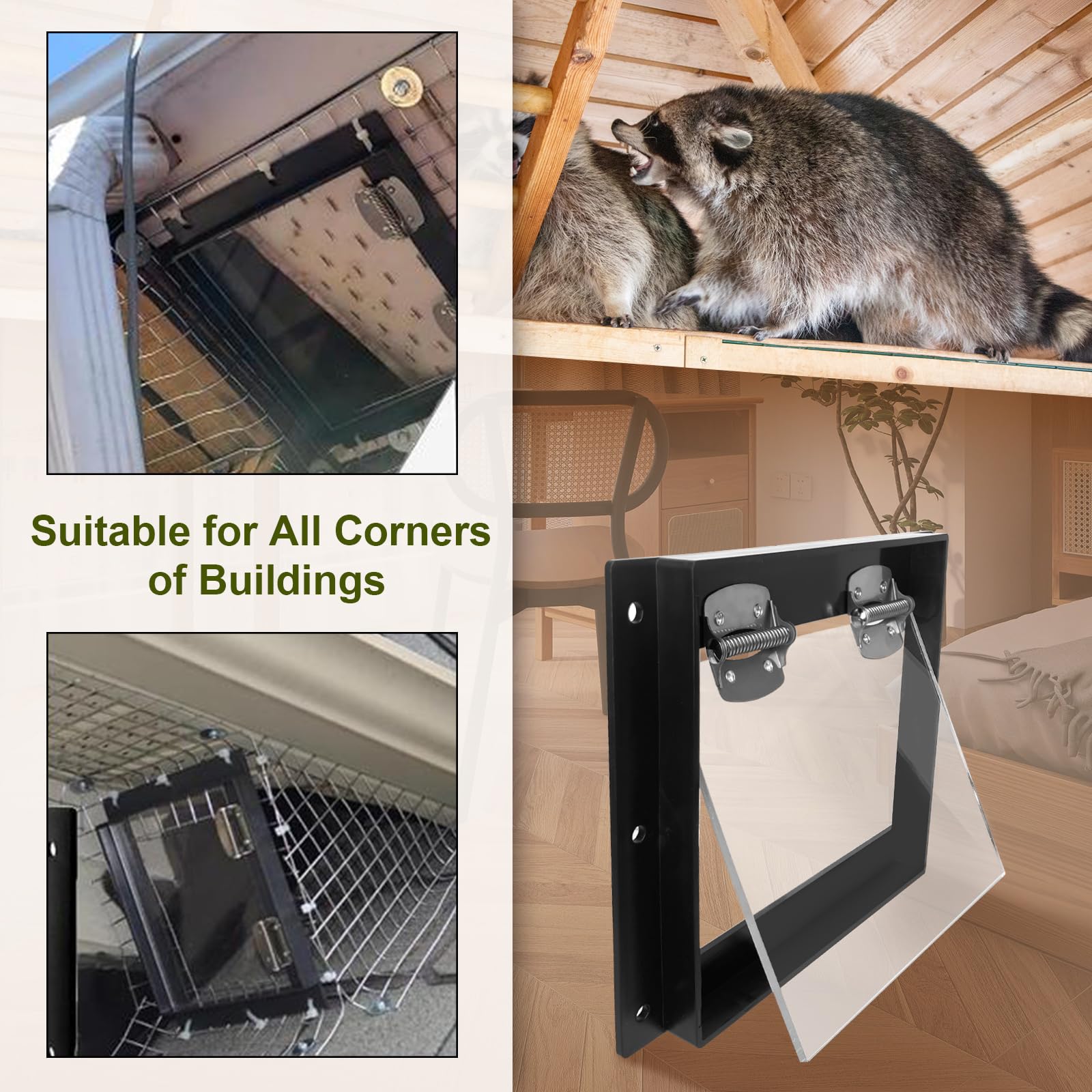 JINKEY Raccoon Excluder One Way Door, Safe Removal Raccoons Trap Contactless Exclusion Device for Attics,Under Decks & Chimneys Raccoon One Way Exclusion Door