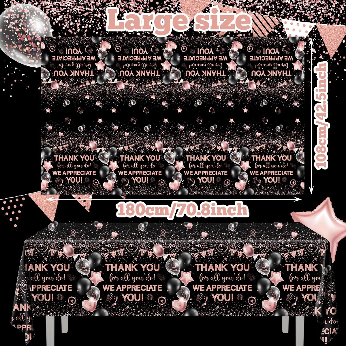 Bezkega We Appreciate You Tablecloth Decoration,Thank You Party Decoration 3cs Rose Gold Thank You for All You Do Table Covers for Appreciate Party Employee Teacher Doctor Decor