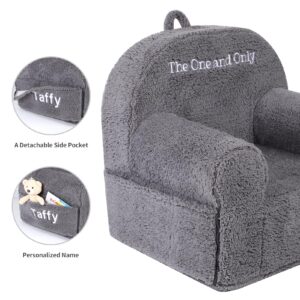 MOMCAYWEX Personalized Kids Chair, High Back Toddler Sherpa Chair, Customize with Name, Grey