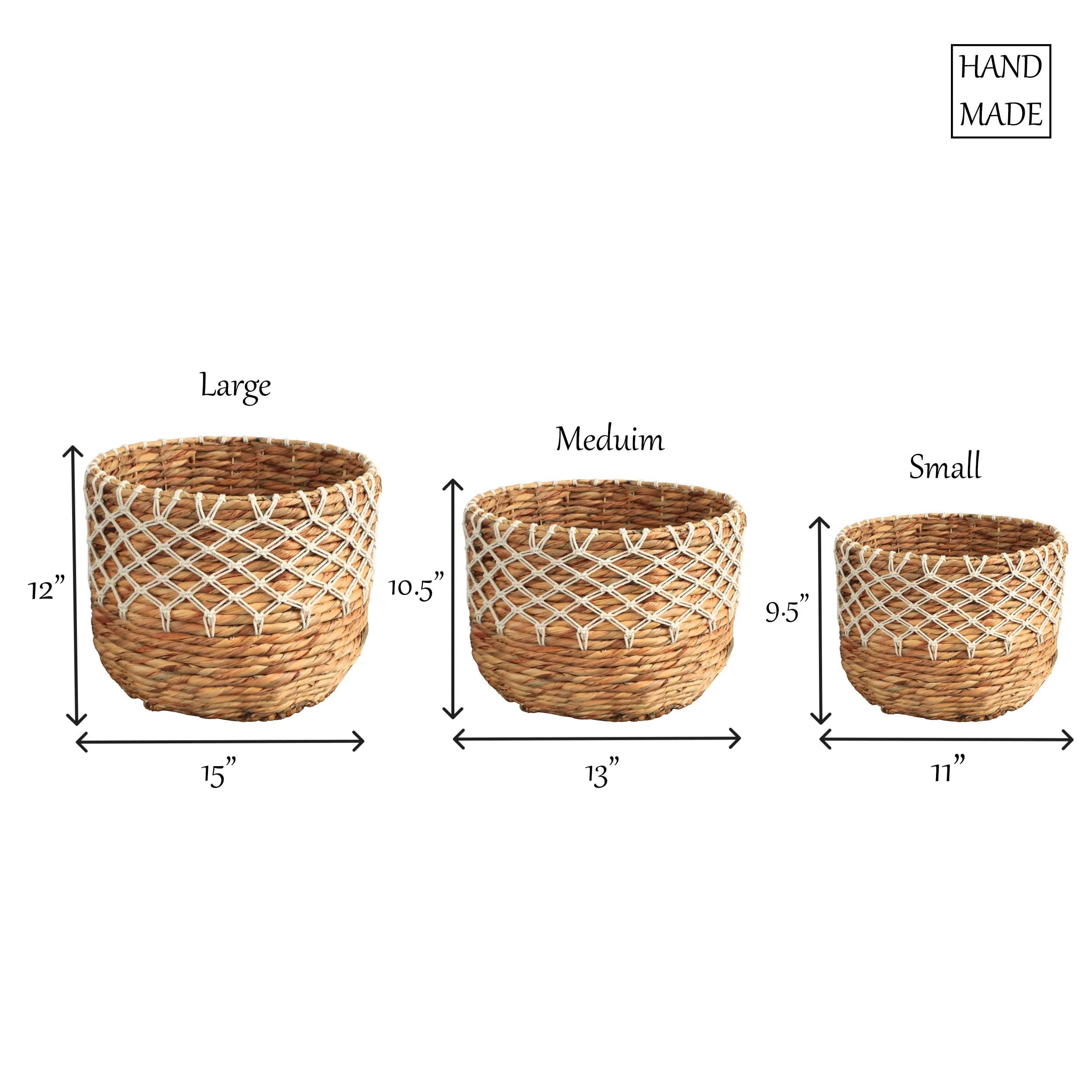 Eden Grace Handwoven Wicker Baskets, Twisted Weave with Macrame Accent - Round, Artisan Craftsmanship for Stylish Organization 1-Large