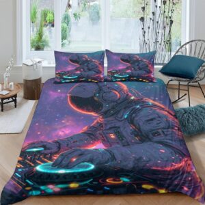 heylingo astronaut 3d print space dj quilt cover duvet cover comforter covers for teens and adults with pillow cases soft microfiber bedding set with zipper closure 3 pieces twin（173x218cm）, style-3