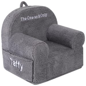 momcaywex personalized kids chair, high back toddler sherpa chair, customize with name, grey