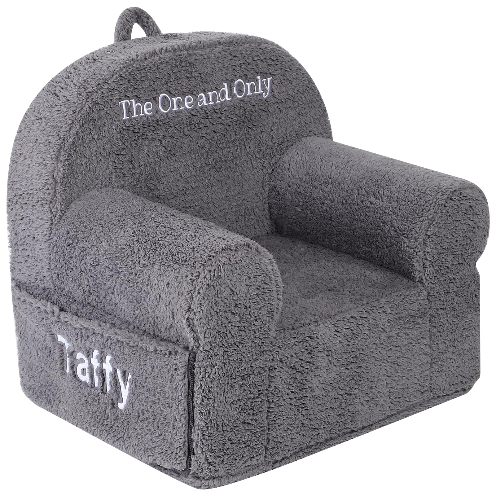 MOMCAYWEX Personalized Kids Chair, High Back Toddler Sherpa Chair, Customize with Name, Grey