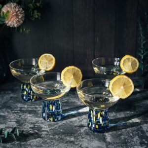 Large Stemless Margarita Glasses – Set of 2-14oz Luxury Hand Blown Confetti Margaritas, Martini, Cocktails, Water, Wine, Dessert & Champagne Glasses Cinco de Mayo, Hand Blown - Mexican Confetti Glass