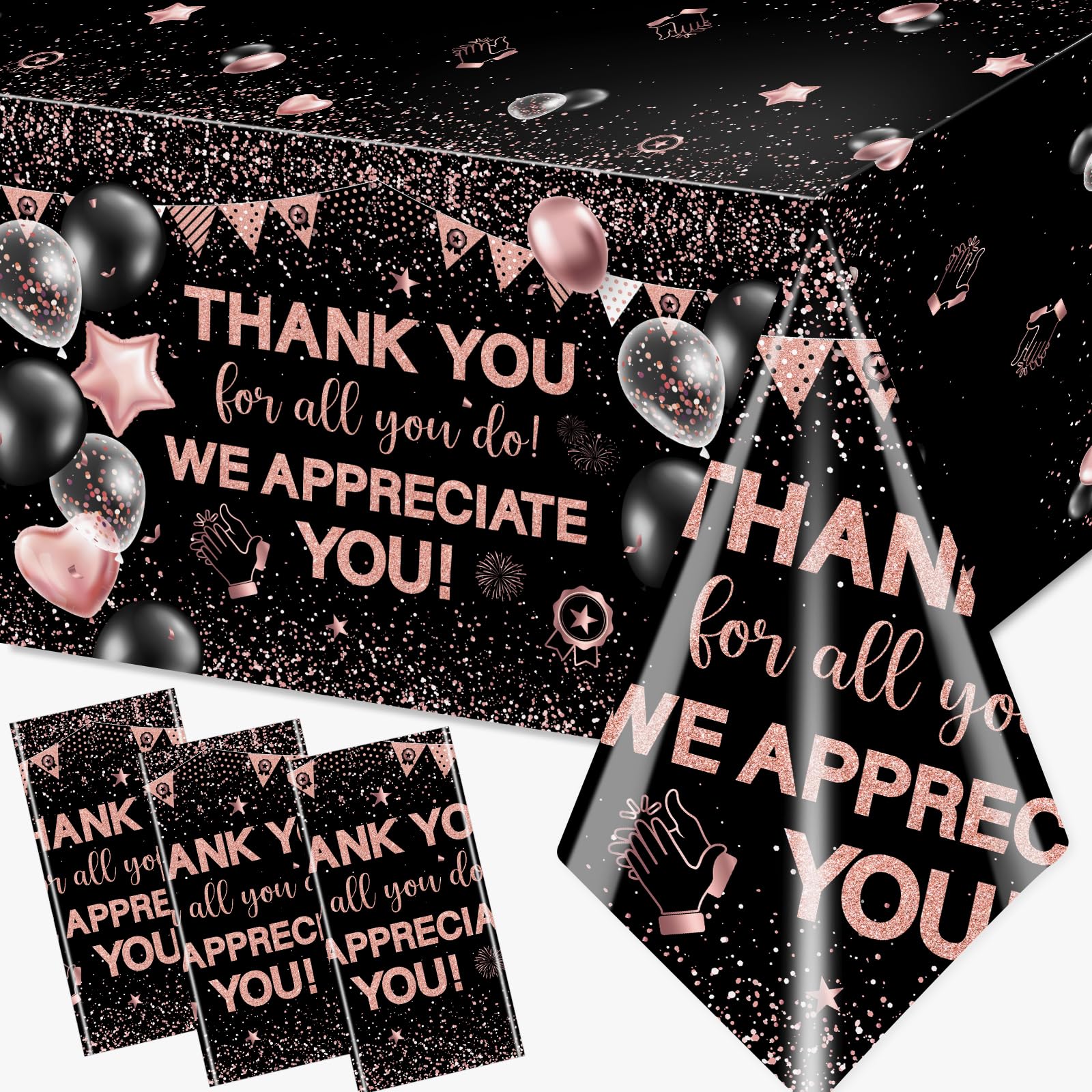 Bezkega We Appreciate You Tablecloth Decoration,Thank You Party Decoration 3cs Rose Gold Thank You for All You Do Table Covers for Appreciate Party Employee Teacher Doctor Decor