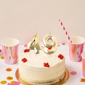 2 inch Gold 49 Birthday Candles, 3D Diamond Number 49th Cake Topper for Boys Girls Birthday Party Decorations Theme Party