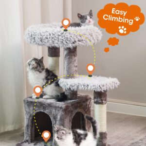 Cat Tree-Cat Tower Multi-Level Interactive 26.8 Inch Small Cat Tree Tower with Scratching Post for Climbing, Resting, and Claw Sharpening Sturdy Cat Furniture-White & Gray